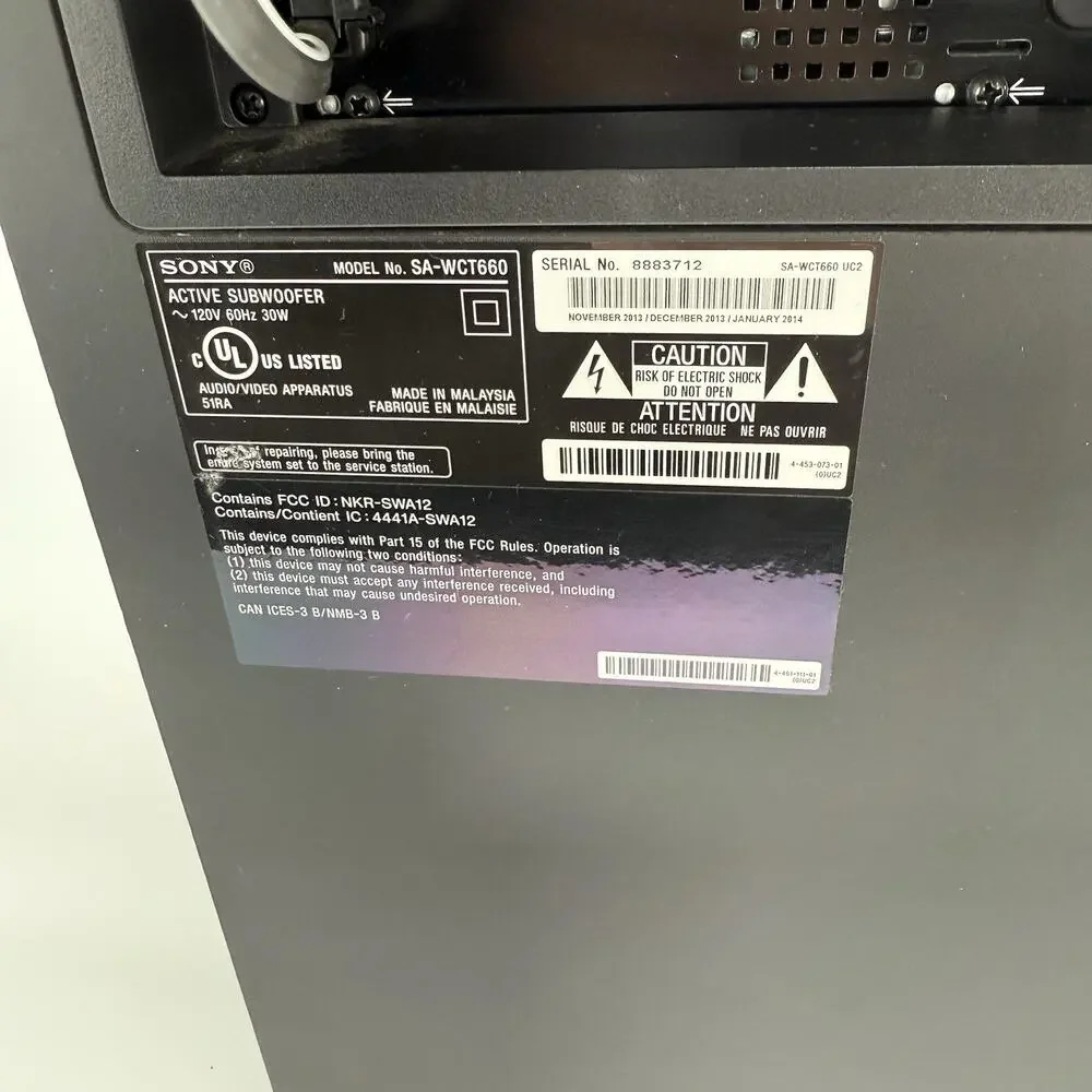 Sony SA-WCT660 Wireless Subwoofer 30W 120V 60Hz Home Theater Soundbar Sub Tested